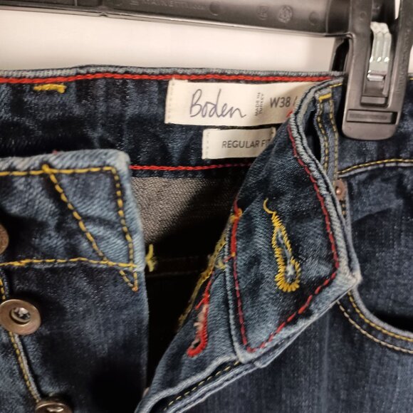 Boden Men’s Button Fly Straight Leg Jeans Blue Size 38x32 100% Cotton - Picture 3 of 6